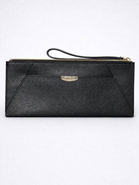 Henri Bendel Black Saffiano Leather Slim Wristlet Wallet Travel Organizer